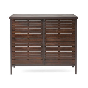 English Elm Christopher Knight Home® - MILOS Acacia Wood Outdoor Bar Table with Slatted Design, Rustic Metal Legs, 300 lb Capacity, Shelves 57486.00DBRN