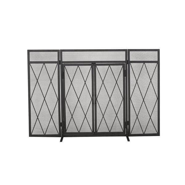 English Elm Christopher Knight Home® - FOLDING Folding Screen with Door Matte Black Iron Room Divider Privacy Panel Durable 34.25x28.25x4.5" 67300.00MTBLK