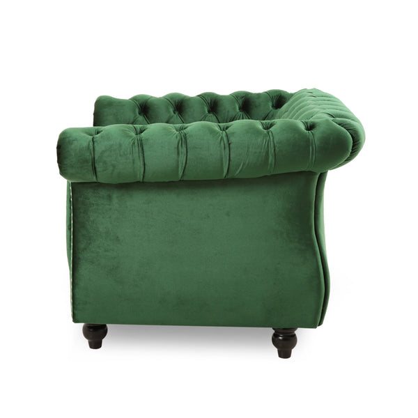 English Elm Christopher Knight Home® - Chesterfield Velvet Club Chair with Birch Wood Legs — Luxurious Textures, Deep Comfort, Elegant Accent Seating Emerald 34.75 L x 34 W x 24.75 H 66583.00