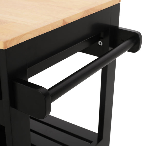 English Elm Christopher Knight Home® - Kitchen Island Cart with Solid Wood Top, 32" Wide Mobile Kitchen Cart with Cabinet, Drawer, Towel Rack on Locking Wheels 67754.00NATBLK