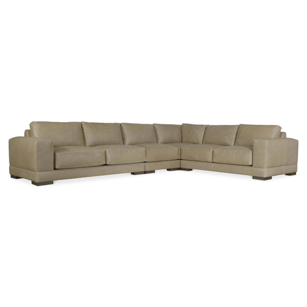 Bernhardt Bernhardt Lars Leather Sectional With Plush Deep Cushions, Wide Track Arms And Textured Wood Block Feet For Modern Living Space Comfort Tan K2094