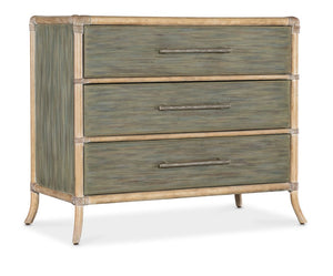 Hooker Furniture Retreat Rattan Chest With Three Self-Closing Drawers, Two-Tone Dune & Seagrass Finish, Coastal Style Greens 6950-90017-35