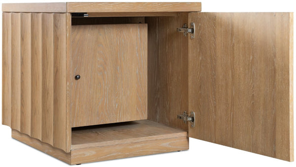 Hooker Furniture Commerce Willow End Table With Scalloped Edges, Light Oak Finish, Soft-Close Door & Hidden Locking Storage 7228-80247-82