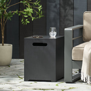 English Elm Propane Tank Cover Outdoor Iron Side Table with Slatted Storage for Fire Pit Patios 67760.00DGRY