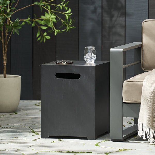 English Elm Propane Tank Cover Outdoor Iron Side Table with Slatted Storage for Fire Pit Patios 67760.00DGRY