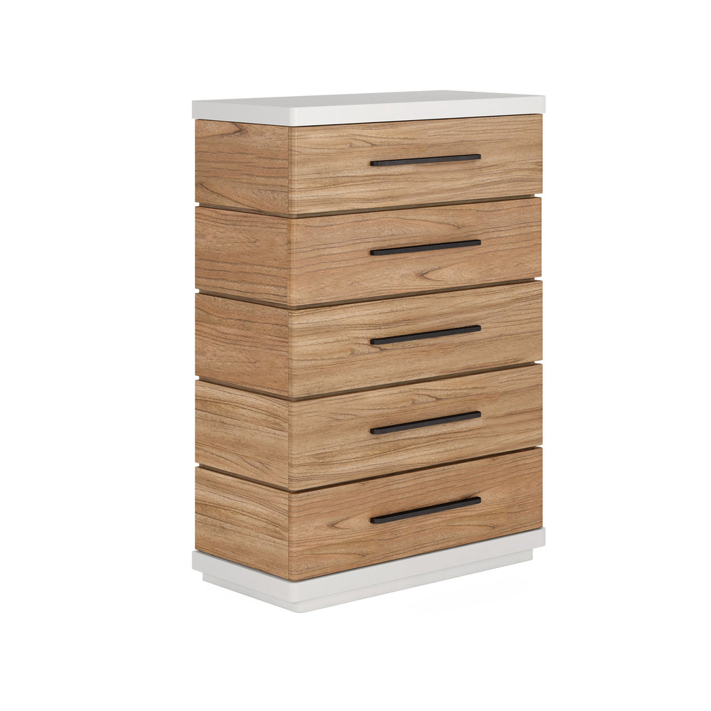 A.R.T. Furniture Portico Modern Drawer Chest With Five Storage Drawers, Cedar Lined, Sienna & White Plaster Finish Brown, White Parawood Solids,Mindi Veneers 323150-3351