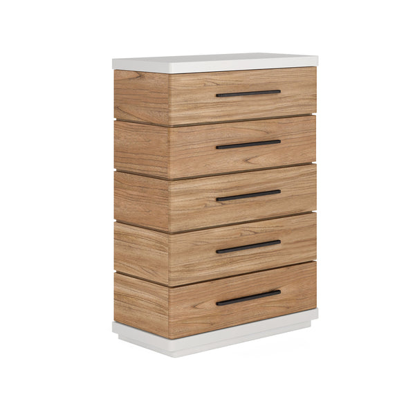 A.R.T. Furniture Portico Modern Drawer Chest With Five Storage Drawers, Cedar Lined, Sienna & White Plaster Finish Brown, White Parawood Solids,Mindi Veneers 323150-3351