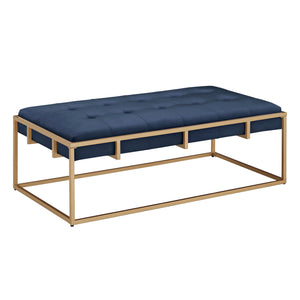 Homelegance By Top-Line Piper Gold Finish Velvet Button Tufted Rectangular Ottoman Blue Velvet