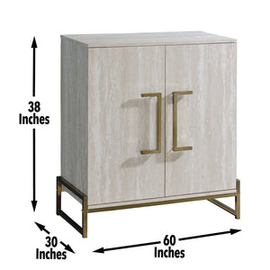 English Elm Steve Silver - Larkin Faux Marble Wine Cabinet in Pearl Silver with Stemware Racks, Bottle Storage & Easy-Open Doors B081P157072