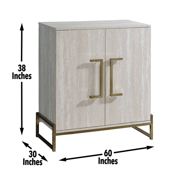 English Elm Steve Silver - Larkin Faux Marble Wine Cabinet in Pearl Silver with Stemware Racks, Bottle Storage & Easy-Open Doors B081P157072