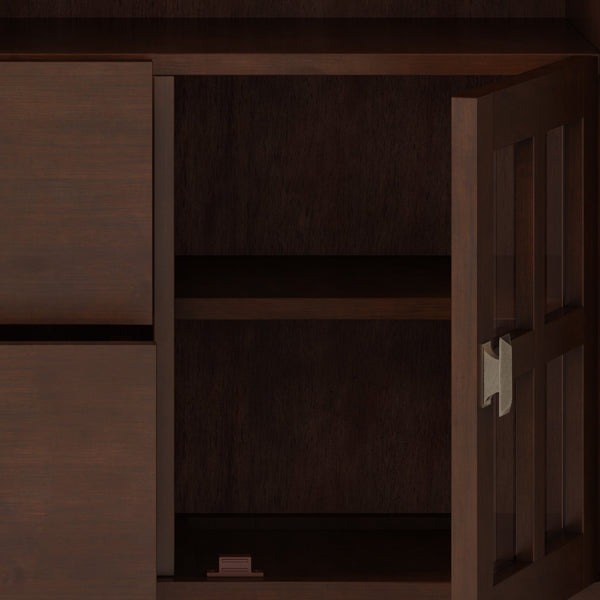 English Elm Artisan Tv Media Stand - Handcrafted Solid Wood In Russet Brown With Glass Doors & Antique Hardware B136P158405