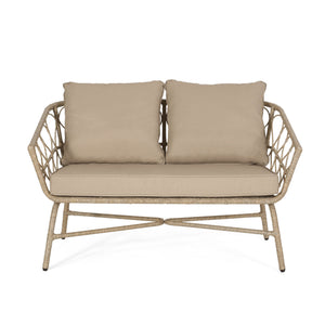 English Elm Christopher Knight Home® - BRUCE Boho Loveseat in Brown PE Rattan with Water-Resistant Cushions, Iron Frame, 600 lb Capacity 70416.00LBRN