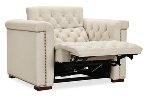 Hooker Furniture Savion Deux Power Recliner With Chesterfield Tufting, Aries Beach Fabric, Nail Trim & Powered Headrest SS435-PH1-414