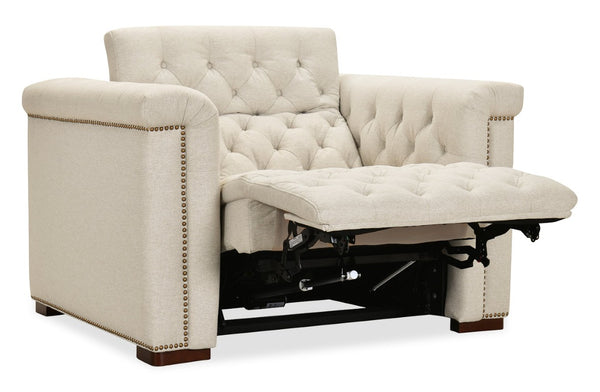 Hooker Furniture Savion Deux Power Recliner With Chesterfield Tufting, Aries Beach Fabric, Nail Trim & Powered Headrest SS435-PH1-414