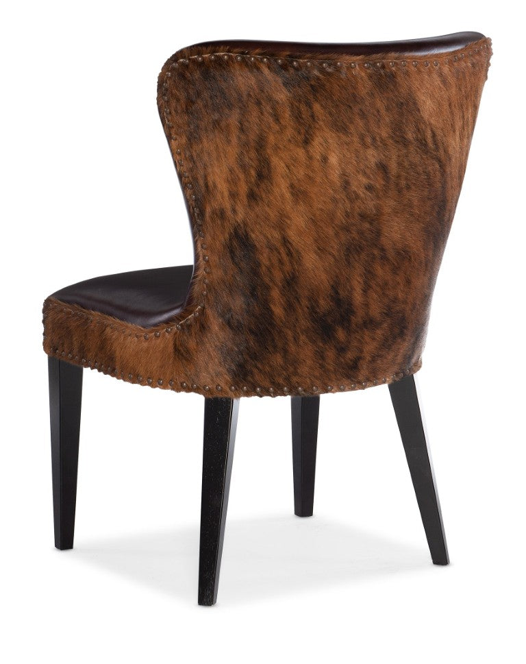Hooker Furniture Kale Wingback Accent Chair In Debonair Espresso Top-Grain Leather With Dark Brindle Hair-On-Hide Trim DC102-089