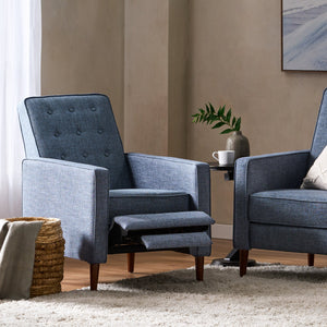 English Elm Christopher Knight Home® - Fabric Recliner Chair Mid-Century Modern Pushback Single Sofa with Tufted Cushion, Birch Legs, Cozy Comfort Dark Blue 60741.00DBL