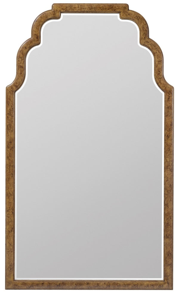 Hooker Furniture Archives Tall Mirror With Scalloped Frame, Mottled Amber Faux-Tortoise Shell, 48" Beveled Elegance 6123-90006-80