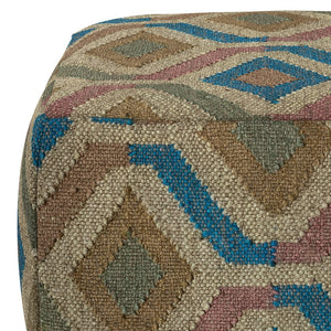 English Elm Johanna Handcrafted Kilim Square Pouf Ottoman — Durable Polystyrene Fill, Versatile Accent Seat Green B136P159278
