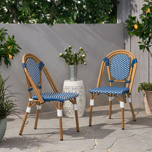 English Elm French Bistro Outdoor Chair Set of 2 Handwoven Pe Rattan Aluminum Cafe Patio Seating 69959.00