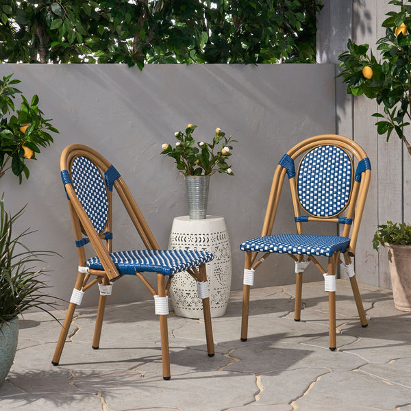English Elm French Bistro Outdoor Chair Set of 2 Handwoven Pe Rattan Aluminum Cafe Patio Seating 69959.00