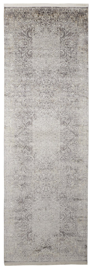 Feizy Rugs Sarrant Luxurious Viscose Polyester Medallion Rug – Ultra-durable, Soft Touch, Elegant Design Gray,Ivory,Tan Viscose,Polyester 9193964fstn000i8b