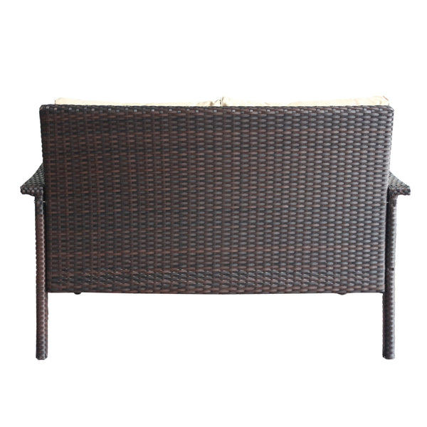 English Elm Christopher Knight Home® - HONOLULU Loveseat Brown-Tan PE Rattan Outdoor Sofa with Water-Repellent Cushions, Sturdy Iron Frame 52919.00IRNBRN