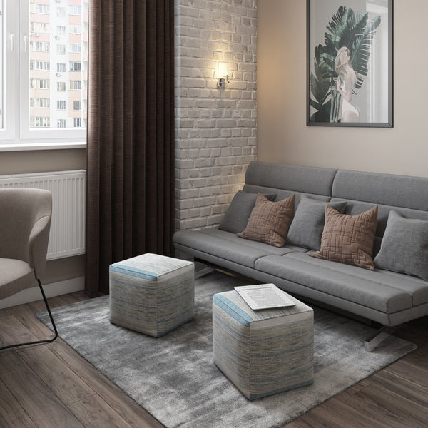 English Elm Naya Cube Pouf - Hand-Woven Blue Mélange For Stylish Seating & Versatile Home Decor Solution B136P159269