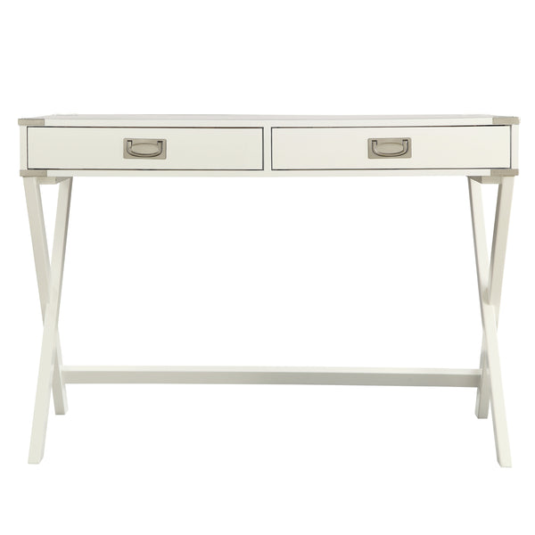 Homelegance By Top-Line Beatrix X-Base Wood Accent Campaign Writing Desk White MDF
