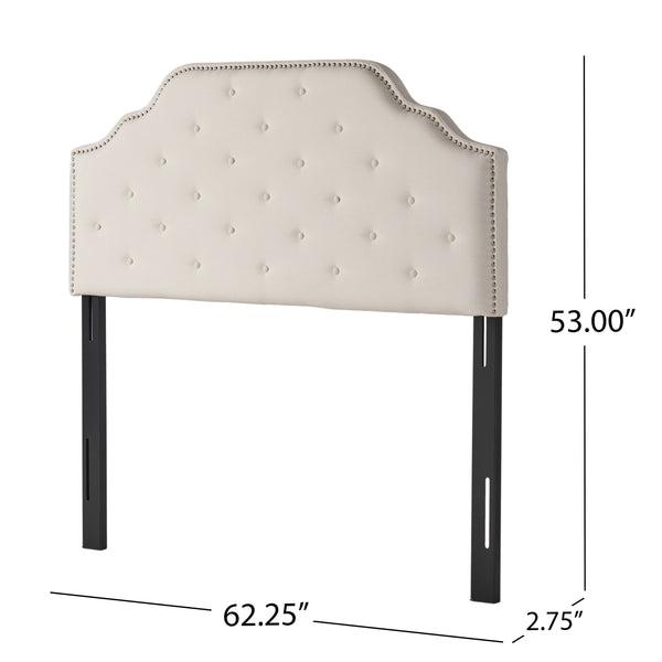 English Elm Tufted Queen Headboard with Nailhead Trim Solid Wood Frame and Adjustable Metal Legs Ivory 57877.00IVY