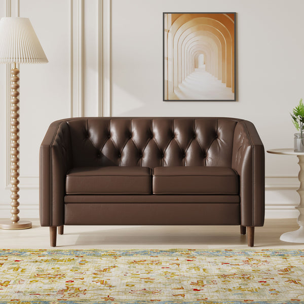English Elm Christopher Knight Home® - LOVESEAT Diamond-Tufted PU Upholstery with Button Stitching, Tapered Birch Legs, Contemporary Chic Dark Brown 72248.00DBRN