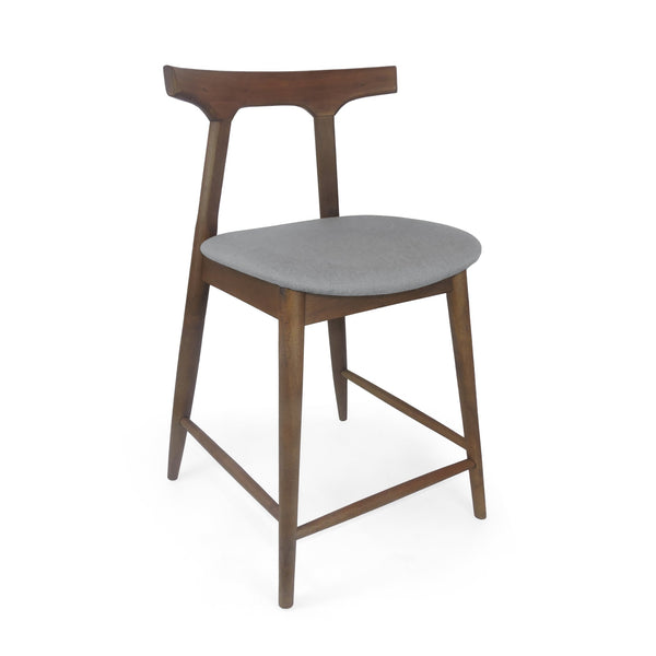 English Elm Counter Stools Set of Two Mid-century Rubberwood Frame Upholstered Kitchen Island Seating 72661.00LGRY