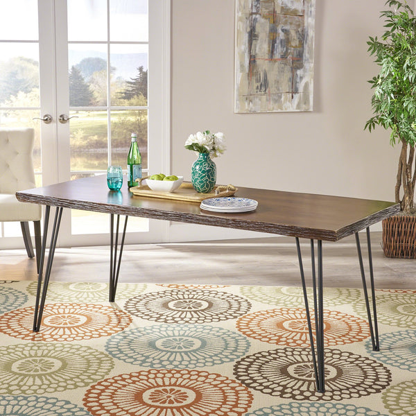 English Elm Christopher Knight Home® - DINING Faux Live Edge Fir Veneer Table with Black Hairpin Iron Legs, Natural Industrial Style 62137.00