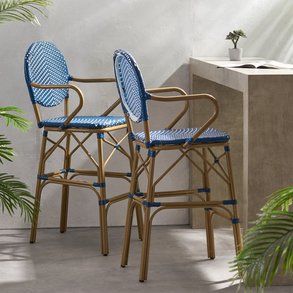 English Elm Outdoor Bistro Wicker Barstools Set of 2 Rust Resistant Aluminum Patio Bar Seating 72605.00