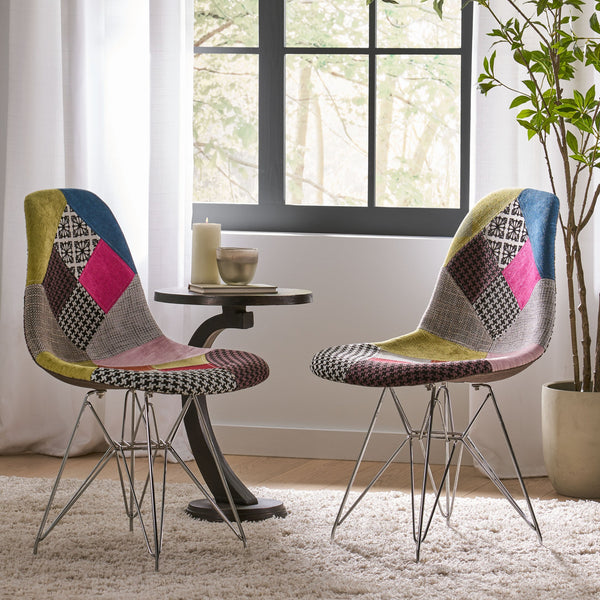 English Elm Patchwork Geometric Bohemian Accent Chairs Set of 2 with Chrome Legs for Eclectic Spaces 56395.00