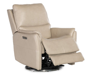 Hooker Furniture Soiree Maverick Ivory Zero Gravity Swivel Chair With Power Headrest, Lumbar, Usb & Silver Base RC607-PHSZL-070