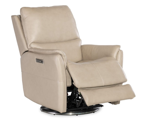 Hooker Furniture Soiree Maverick Ivory Zero Gravity Swivel Chair With Power Headrest, Lumbar, Usb & Silver Base RC607-PHSZL-070