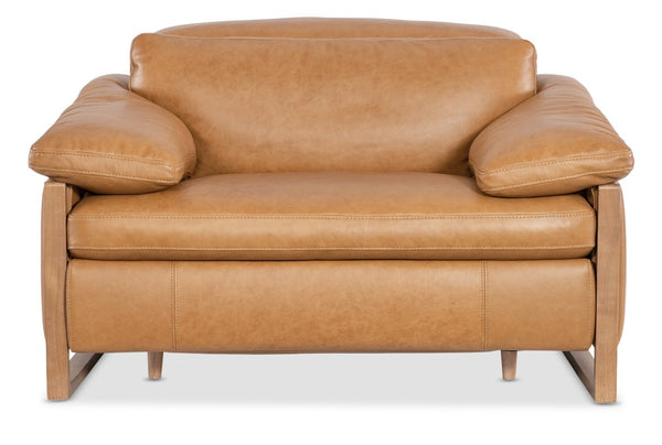 Hooker Furniture Jericho Oversized Power Recliner In Dallas Toffee Leather With Sleigh Wood Sides, Pillow Arms, Motorized Headrest And Hidden Controls 43.20 L x 53.50W x 32.20H SS461-PH1-087