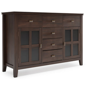 English Elm Artisan Solid Wood Sideboard Buffet - Dark Chestnut Finish With Ample Storage & Timeless Design B136P158704