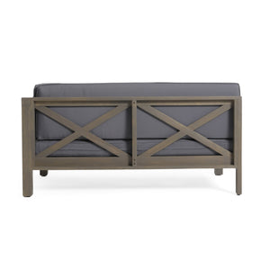English Elm Brava Acacia Wood Outdoor Modular Sofa Set Mid-century Slatted Cross-back Patio Seating 57967-8-64489DGY-64496GRY