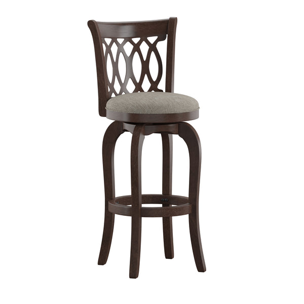 Homelegance By Top-Line Harvey Cherry Finish Scroll Back Swivel 29" Bar Height Stool Grey Rubberwood