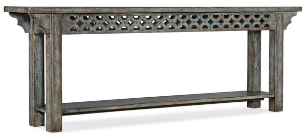 Hooker Furniture La Burnham Console Regal Blue Bonnet Finish With Distressed Patina, Brass Nailhead Trim, Slim 16" Depth 6960-85002-45