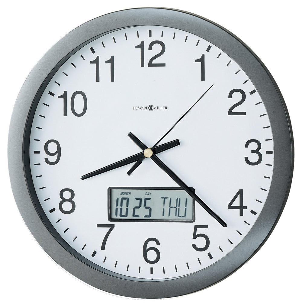 Hekman Furniture 625195 Chronicle Wall Clock - Modern Metallic Gray Design With Lcd Calendar & Quartz Movement For Home  Chronicle Wall Clock 625195