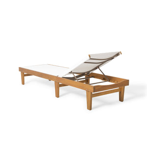 English Elm Summerland Acacia Wood Outdoor Chaise Lounge with Breathable Mesh Seat for Patio 60018.00