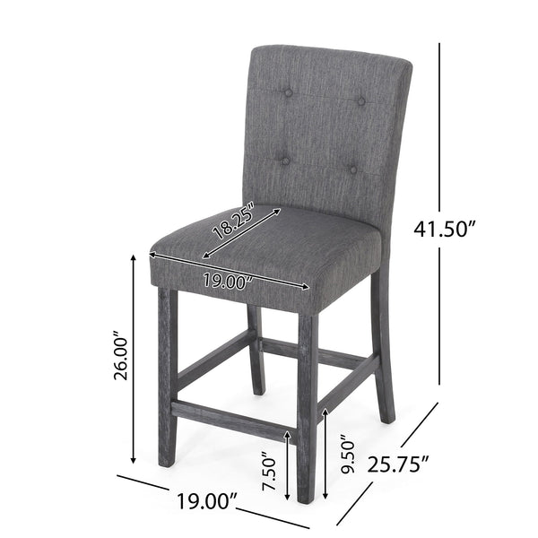 English Elm Christopher Knight Home® - Contemporary Button-Tufted Fabric Counter Stools Set of 2 with Espresso Legs, Waffle Stitch Comfort Charcoal 71254.00CHAR