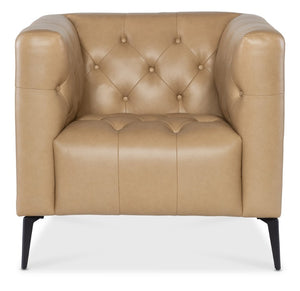 Hooker Furniture Nicolla Chesterfield-Inspired Stationary Chair In Texas Stone Top-Grain Leather With Matte Black Legs Brown SS637-01-070