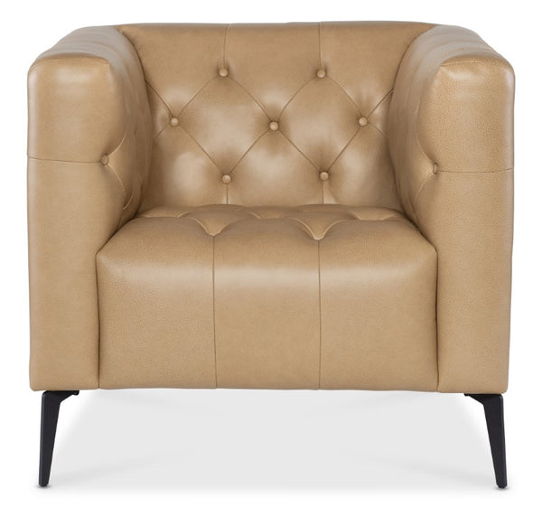 Hooker Furniture Nicolla Chesterfield-Inspired Stationary Chair In Texas Stone Top-Grain Leather With Matte Black Legs Brown SS637-01-070