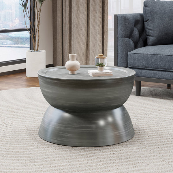 English Elm Christopher Knight Home® - METAL Hourglass Coffee Table with Brushed Antique Brown Finish, Hammered Iron Texture, Durable Edge Trim Antique Silver 72227.00