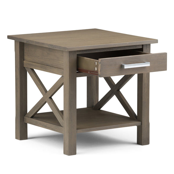 English Elm Kitchener End Table - Handcrafted Farmhouse Grey Wood Table With Storage & Rustic Charm For Any Space B136P158207
