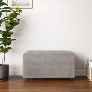 English Elm Cosmopolitan Storage Ottoman - Distressed Grey Taupe Faux Leather, Stylish Storage & Seating Solution B136P159771