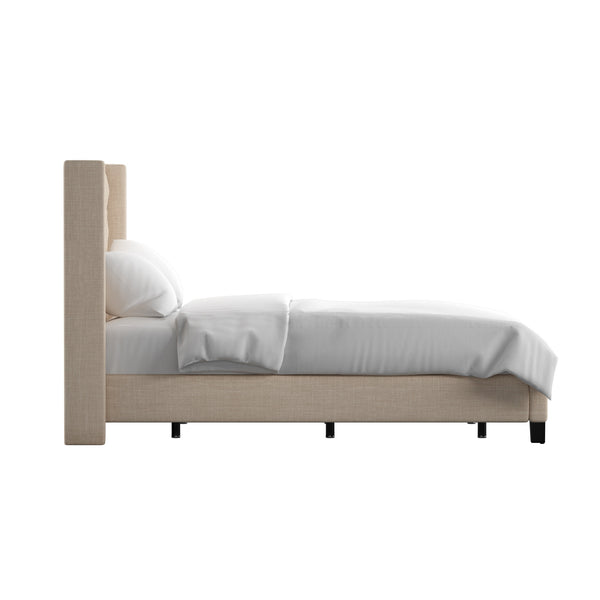 Homelegance By Top-Line Thorin Wingback Button Tufted Bed Beige Linen